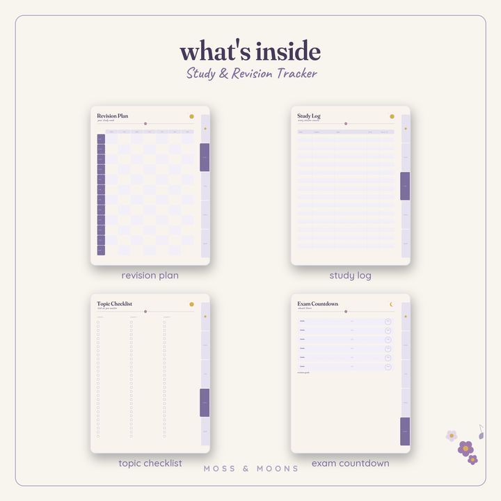 Inside the Study & Revision Tracker — Lavender Fields digital planner