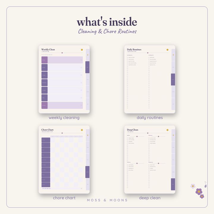 Inside the Cleaning & Chores — Lavender Fields digital planner