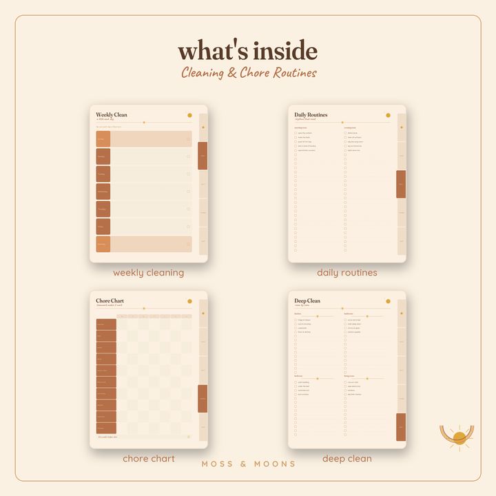 Inside the Cleaning & Chores — Golden Hour digital planner