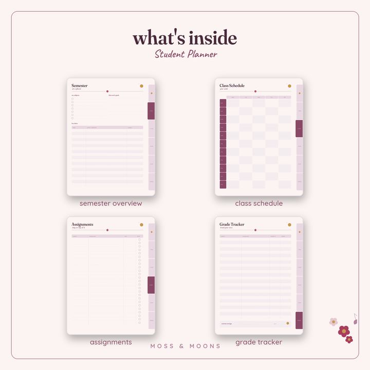 Inside the Student Planner — Wild Berry digital planner