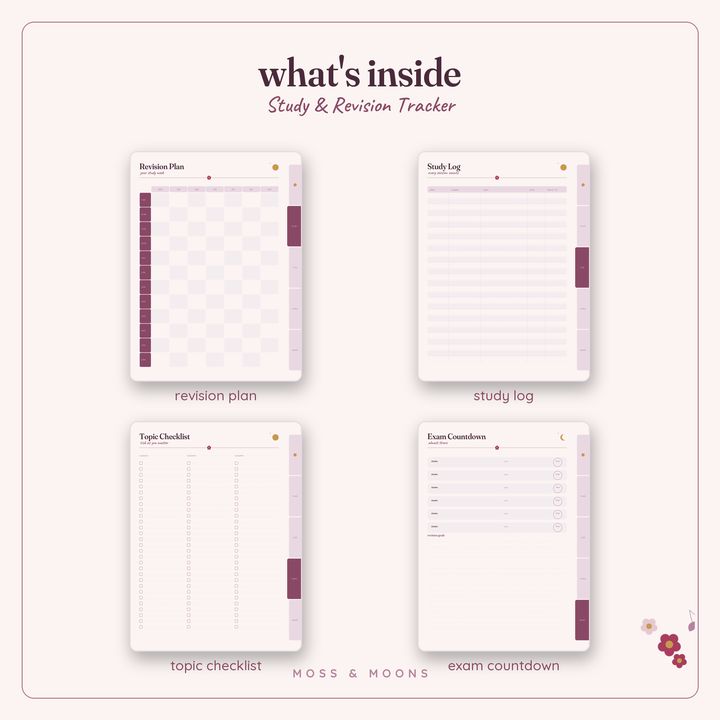 Inside the Study & Revision Tracker — Wild Berry digital planner