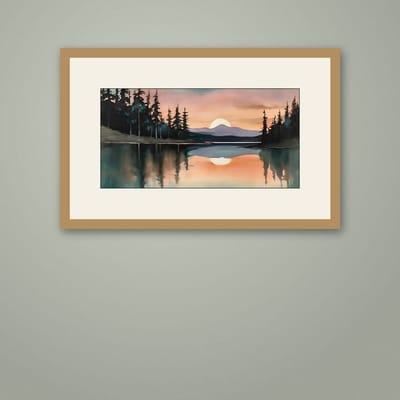 The Lake Holds the Sky — framed in a styled room