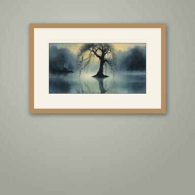 Willow of the Lake — framed in a styled room