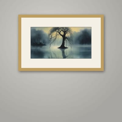 Willow of the Lake — framed in a styled room